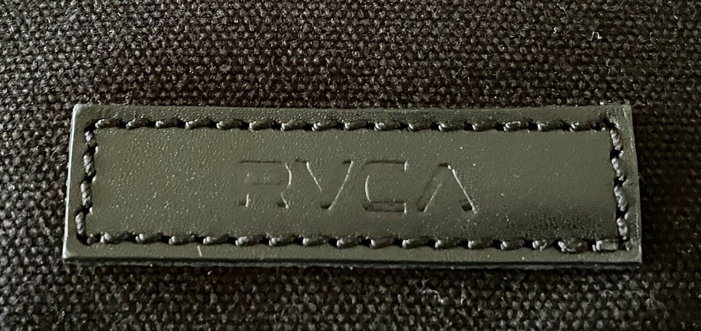 RVCA SHOULDER BAG Black Leather & Cotton Crossbody w Adjustable Strap