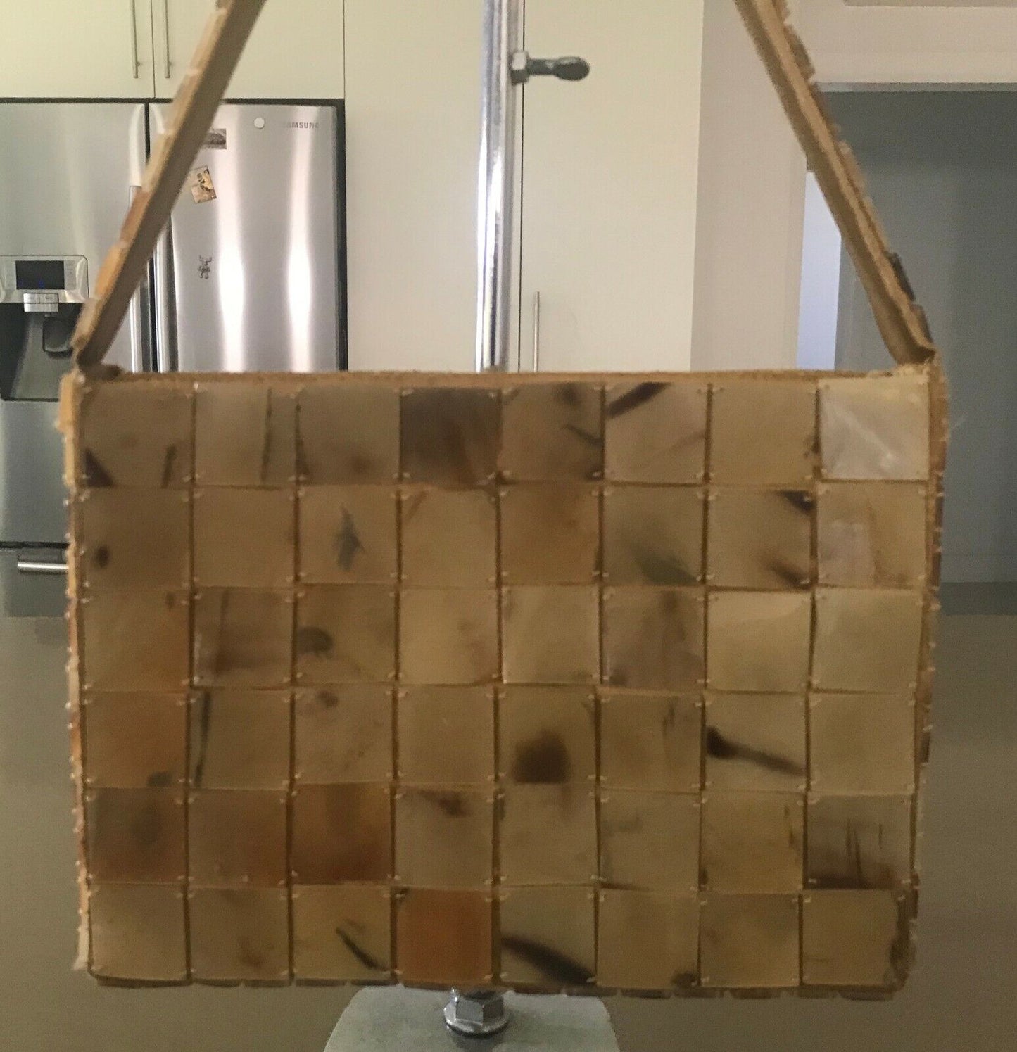 Vintage Bag Shell Look " Perspex " Tile Square Handbag Gold Satin Lining Handbag