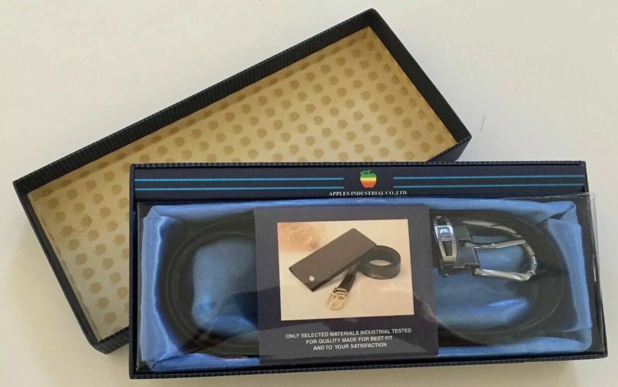 Mens LEATHER Belt APPLE Mac Mens Black Pewter Buckle SZ S 30 32 Inch Waist NEW