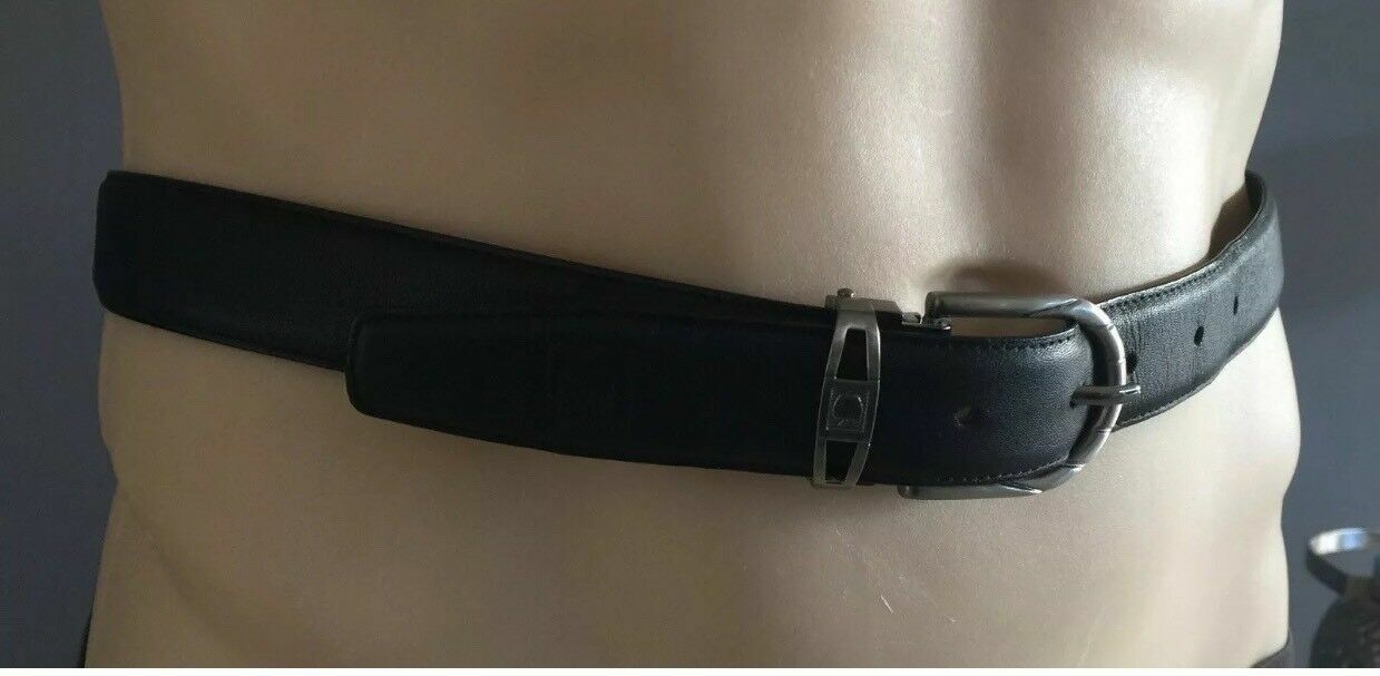 Mens LEATHER Belt APPLE Mac Mens Black Pewter Buckle SZ S 30 32 Inch Waist NEW