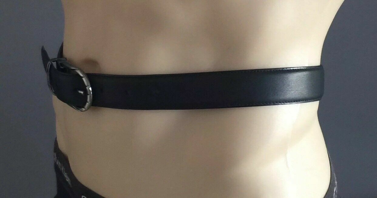 Mens LEATHER Belt APPLE Mac Mens Black Pewter Buckle SZ S 30 32 Inch Waist NEW