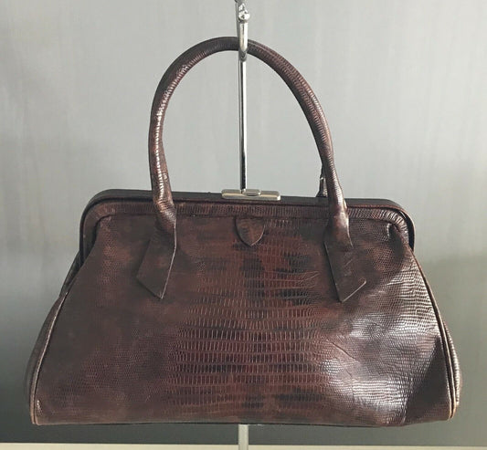 FRANCESCO BIASIA Bag Brown Lizard Leather Frame Handbag  Vintage