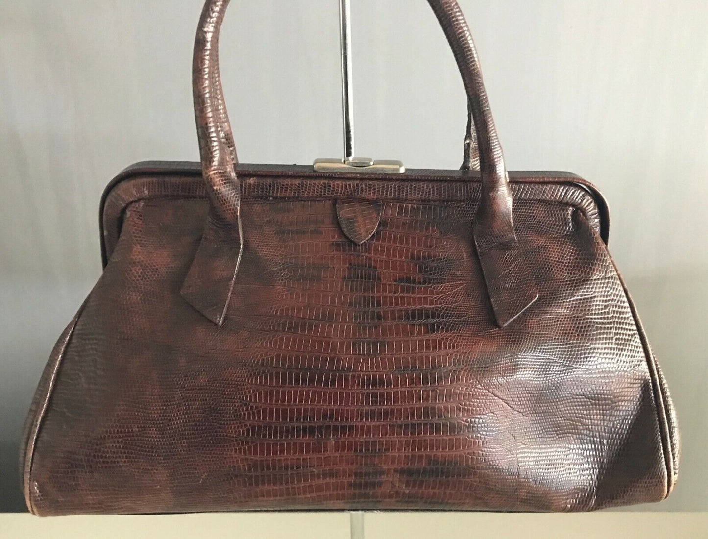 FRANCESCO BIASIA Bag Brown Lizard Leather Frame Handbag  Vintage