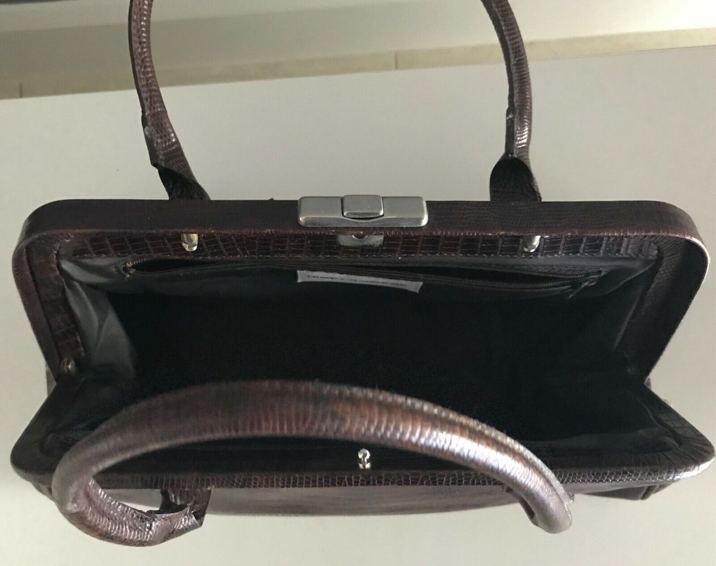 FRANCESCO BIASIA Bag Brown Lizard Leather Frame Handbag  Vintage