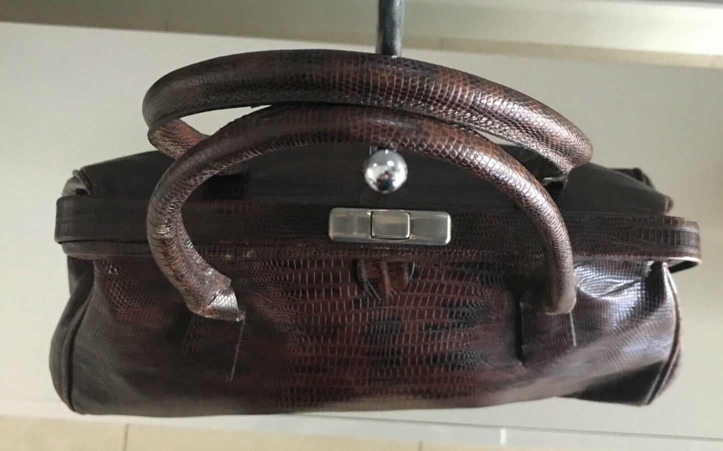 FRANCESCO BIASIA Bag Brown Lizard Leather Frame Handbag  Vintage