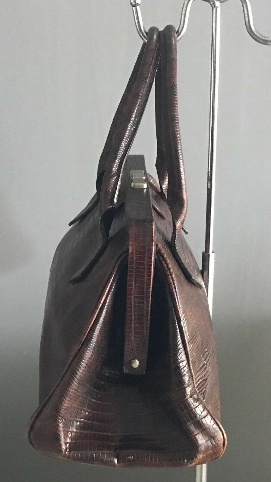 FRANCESCO BIASIA Bag Brown Lizard Leather Frame Handbag  Vintage