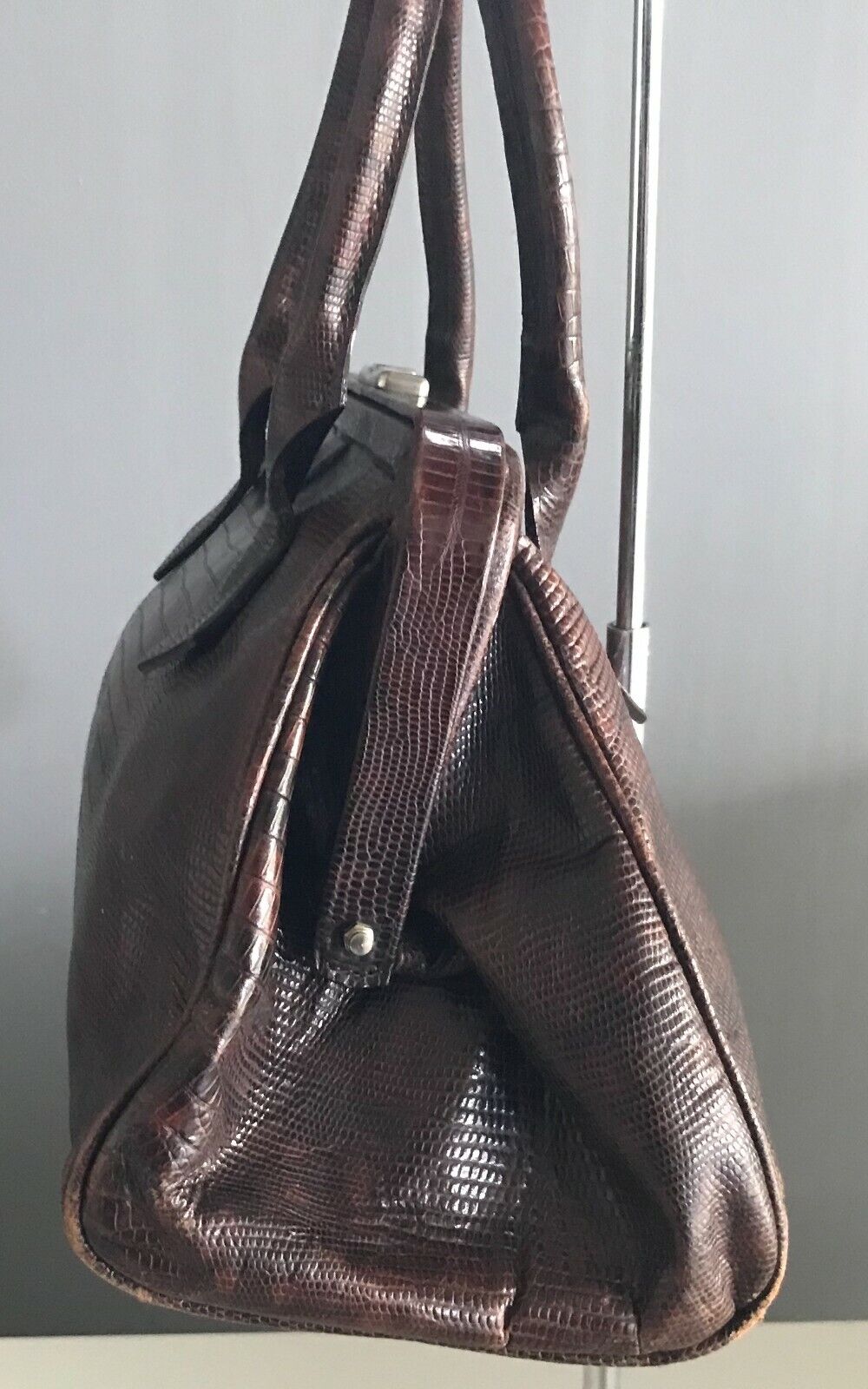 FRANCESCO BIASIA Bag Brown Lizard Leather Frame Handbag  Vintage