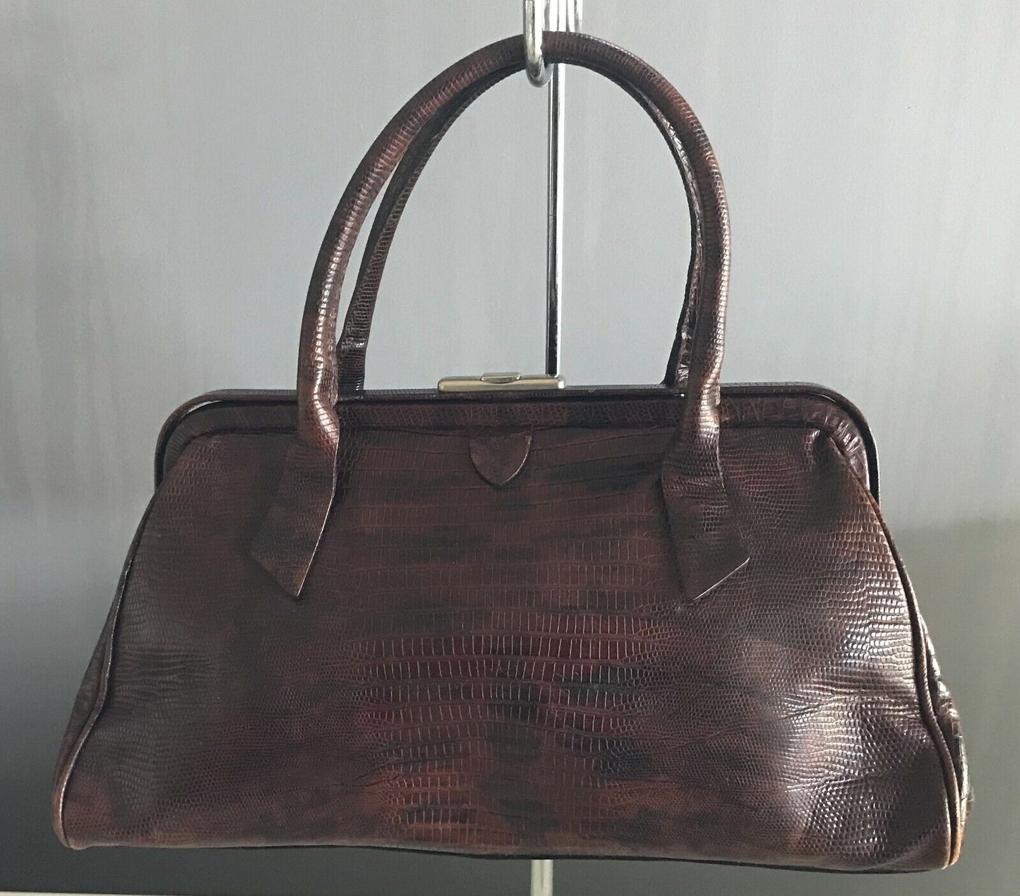FRANCESCO BIASIA Bag Brown Lizard Leather Frame Handbag  Vintage