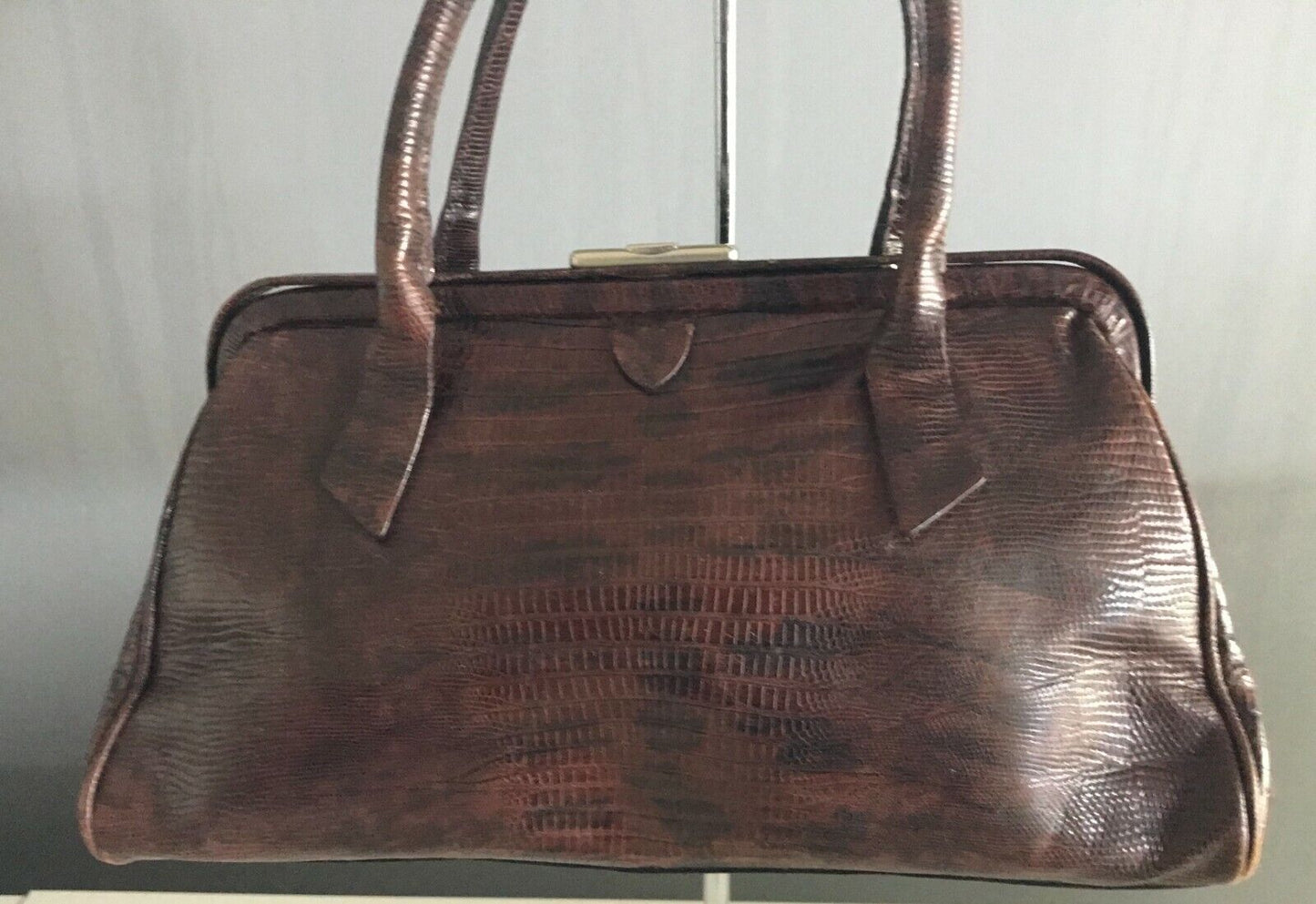 FRANCESCO BIASIA Bag Brown Lizard Leather Frame Handbag  Vintage