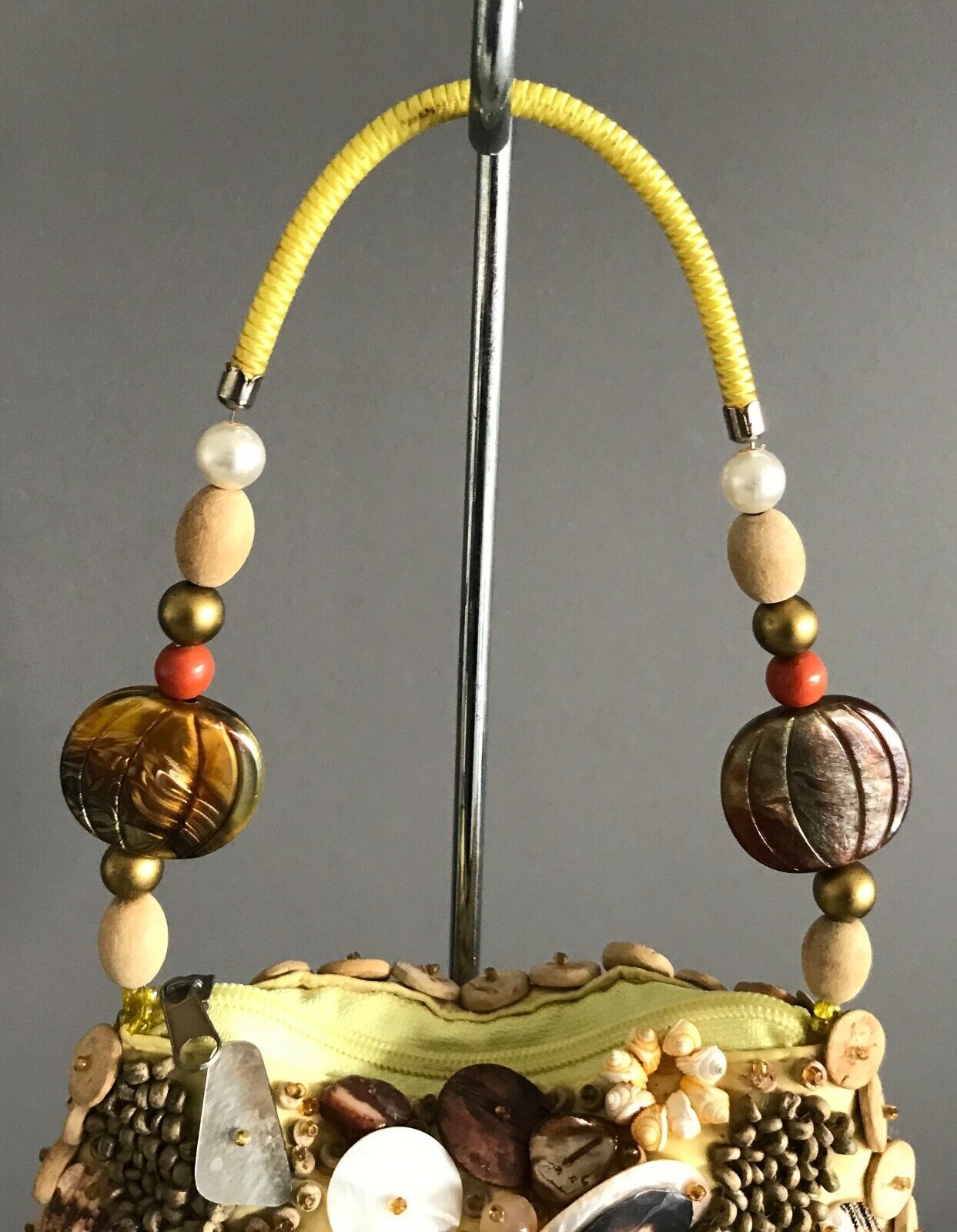 Handbag Wooden Bead Shell & Assorted Glass Bead Small Bag Elbow Strap Bag  NEW