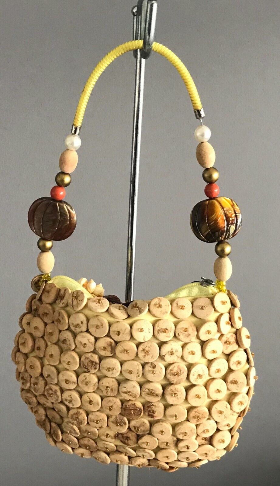 Handbag Wooden Bead Shell & Assorted Glass Bead Small Bag Elbow Strap Bag  NEW