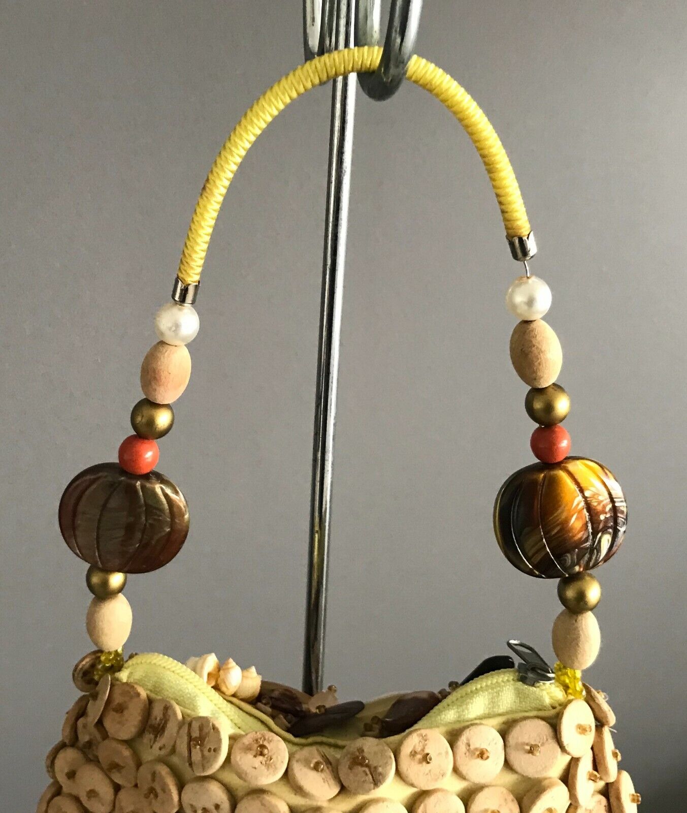 Handbag Wooden Bead Shell & Assorted Glass Bead Small Bag Elbow Strap Bag  NEW