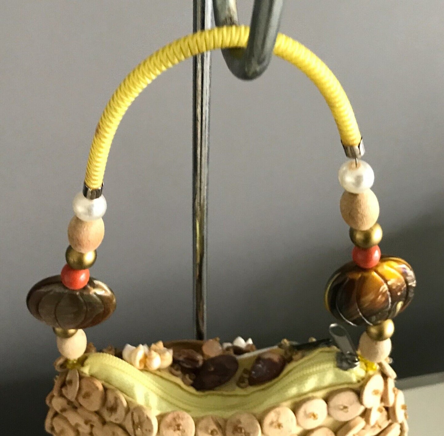 Handbag Wooden Bead Shell & Assorted Glass Bead Small Bag Elbow Strap Bag  NEW
