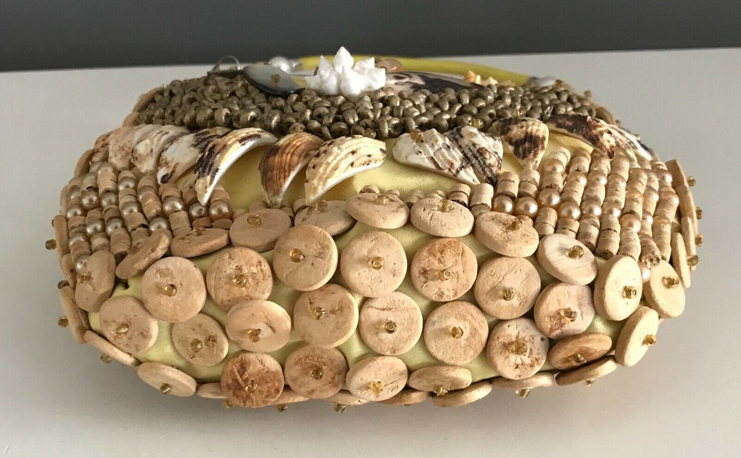 Handbag Wooden Bead Shell & Assorted Glass Bead Small Bag Elbow Strap Bag  NEW
