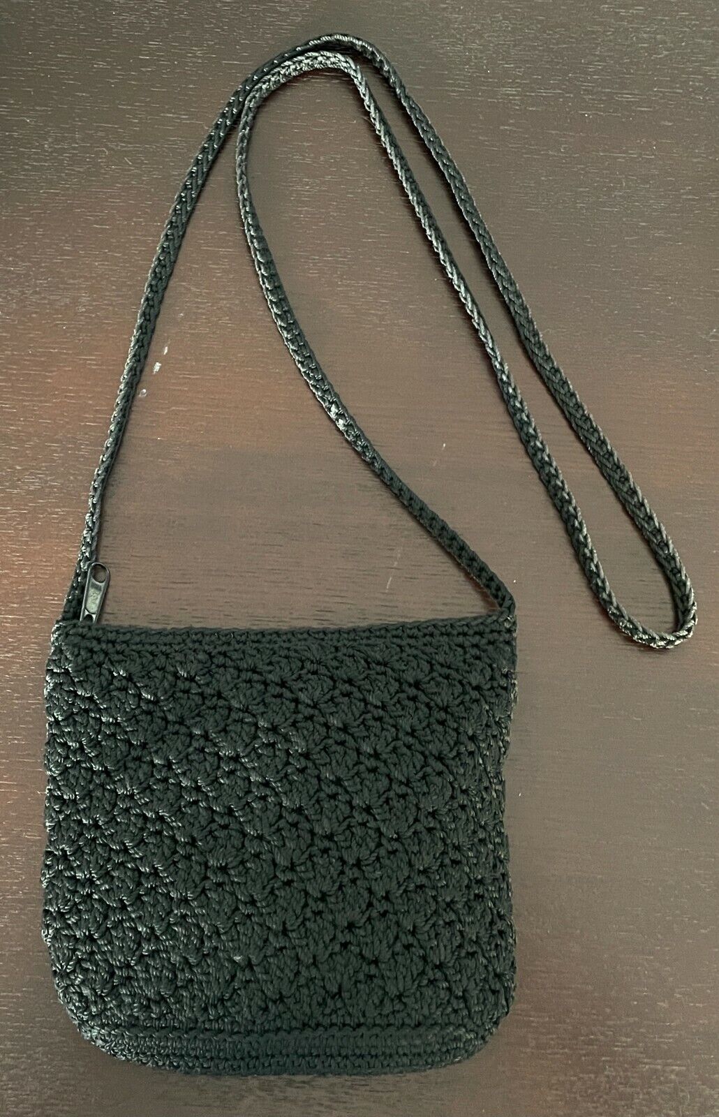 Boho Crochet Shoulder Bag Macrame Small Black Cross Body