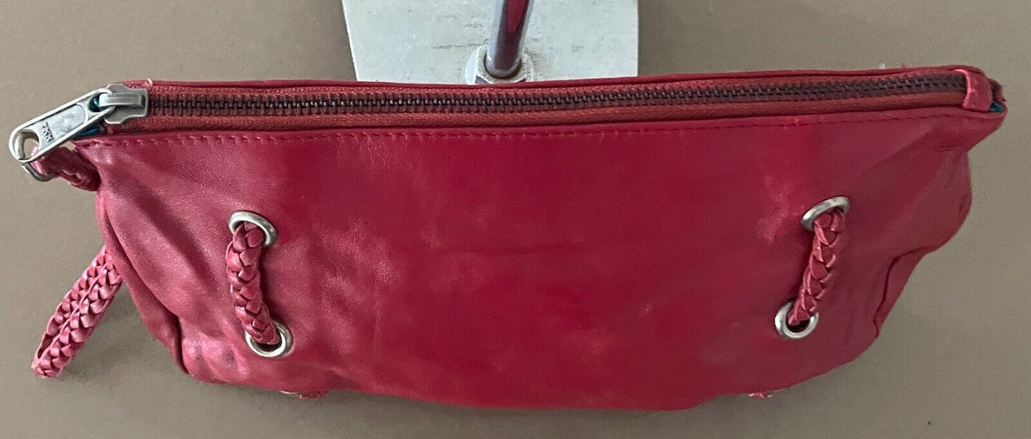 FAITH Handbag Red Leather Eyelet & Plait Trim Clutch Bag Wristlet Purse
