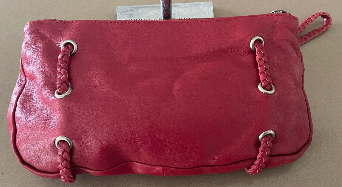 FAITH Handbag Red Leather Eyelet & Plait Trim Clutch Bag Wristlet Purse