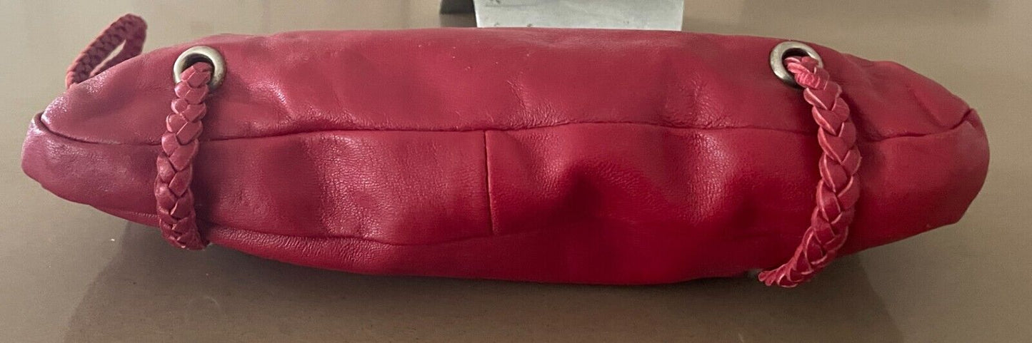 FAITH Handbag Red Leather Eyelet & Plait Trim Clutch Bag Wristlet Purse