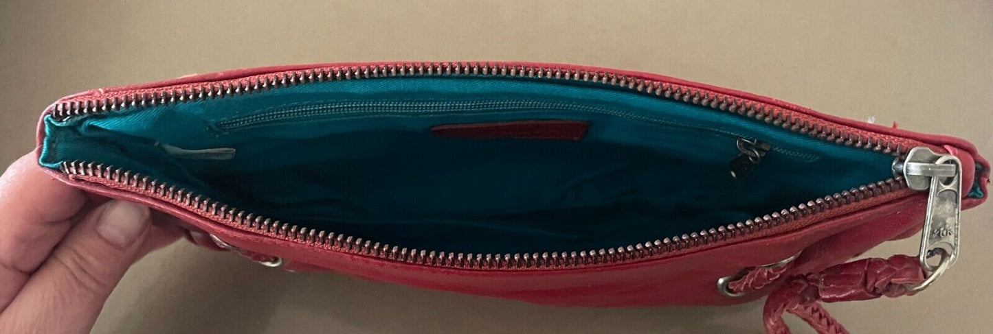 FAITH Handbag Red Leather Eyelet & Plait Trim Clutch Bag Wristlet Purse