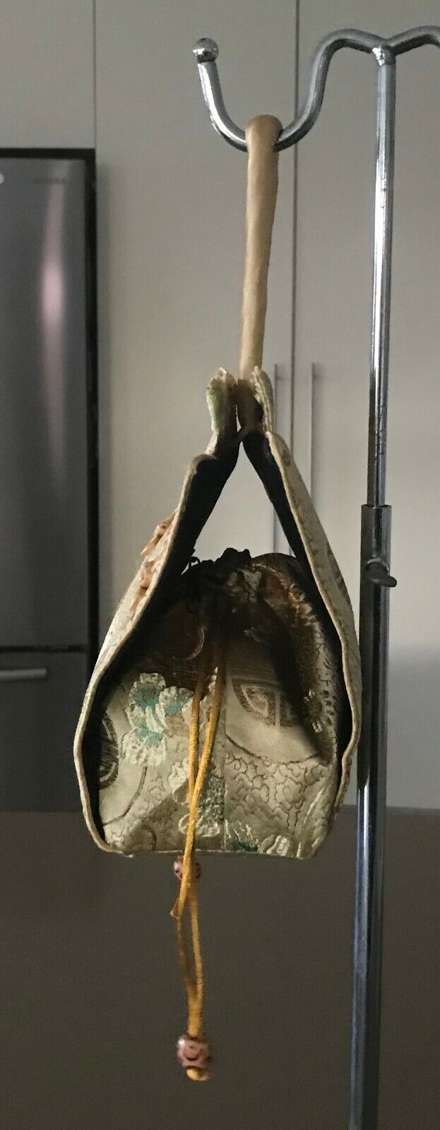 Oriental Handbag Satin Bag Shades of Gold Red Green Fabric Pouch Stunning Unique