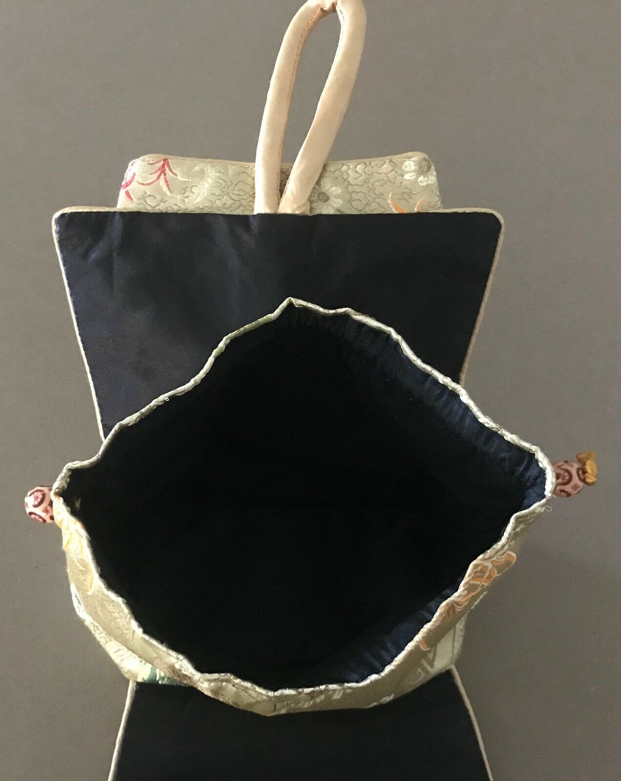Oriental Handbag Satin Bag Shades of Gold Red Green Fabric Pouch Stunning Unique