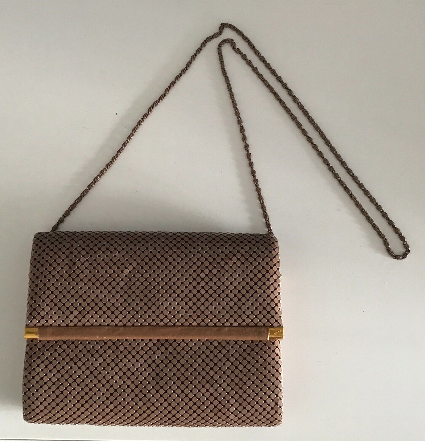 Vintage 1960's Brown "Aluminium" Mesh Chainlink Clutch Shoulder Bag Hong Kong