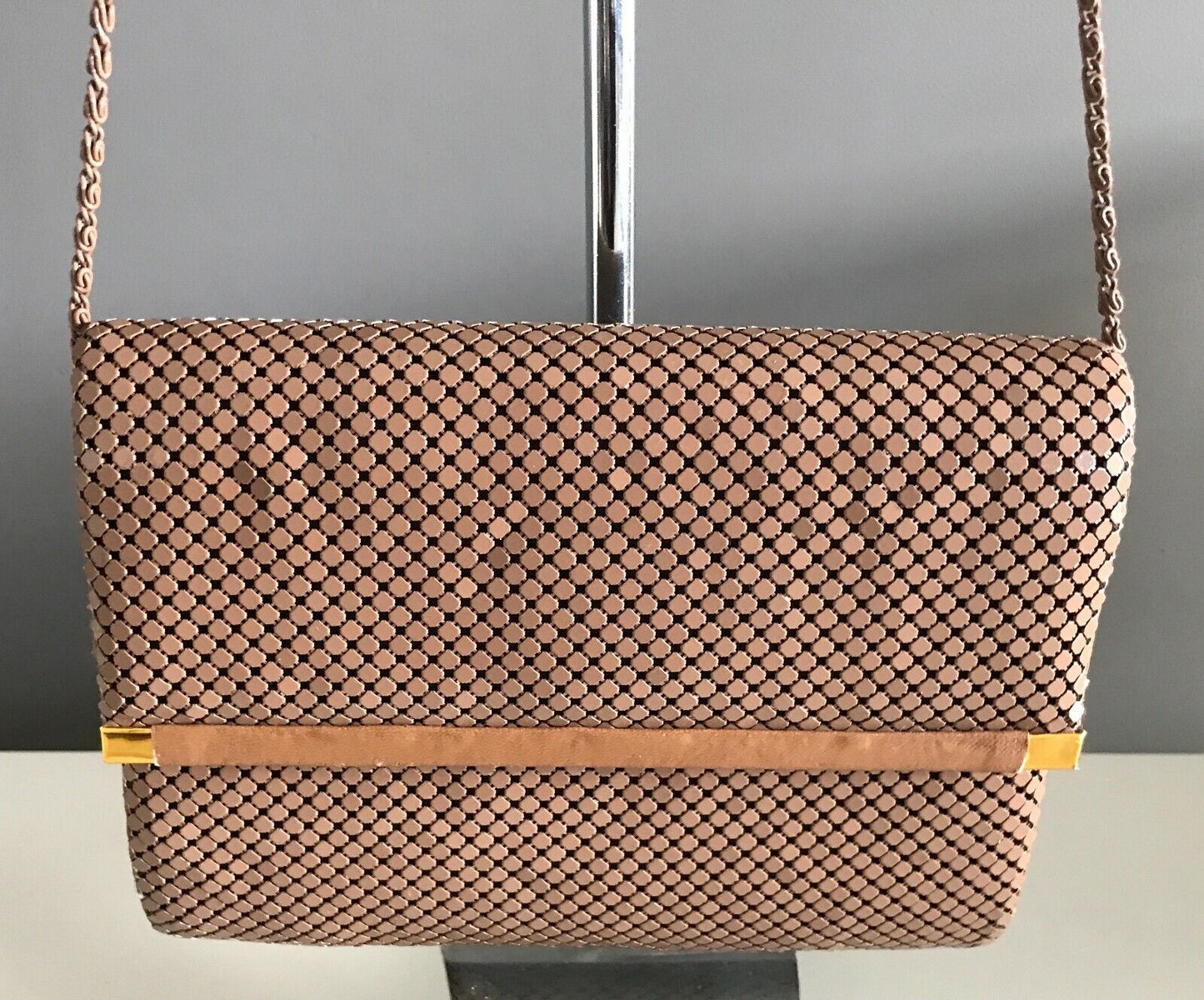 Vintage 1960's Brown "Aluminium" Mesh Chainlink Clutch Shoulder Bag Hong Kong