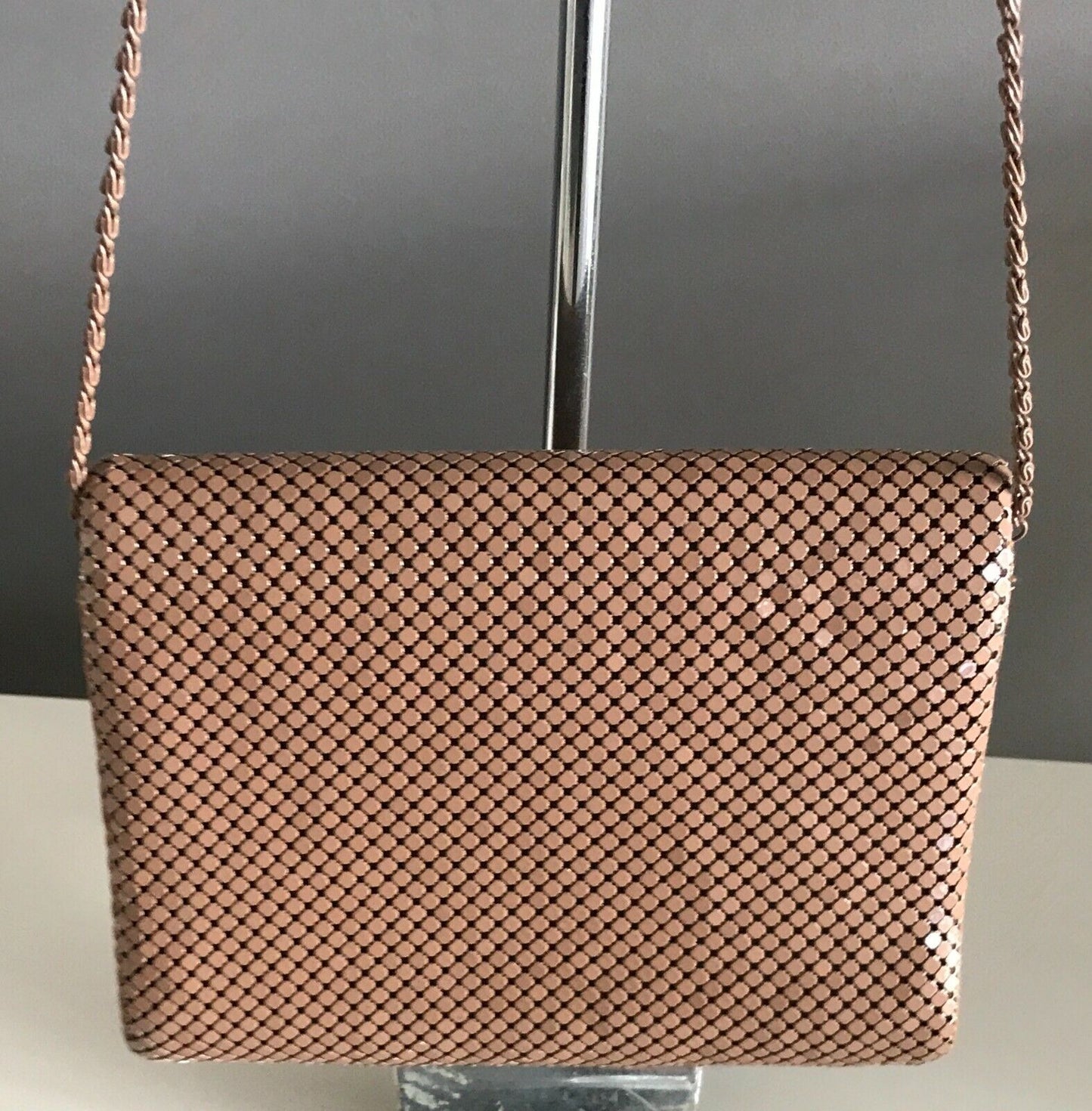 Vintage 1960's Brown "Aluminium" Mesh Chainlink Clutch Shoulder Bag Hong Kong