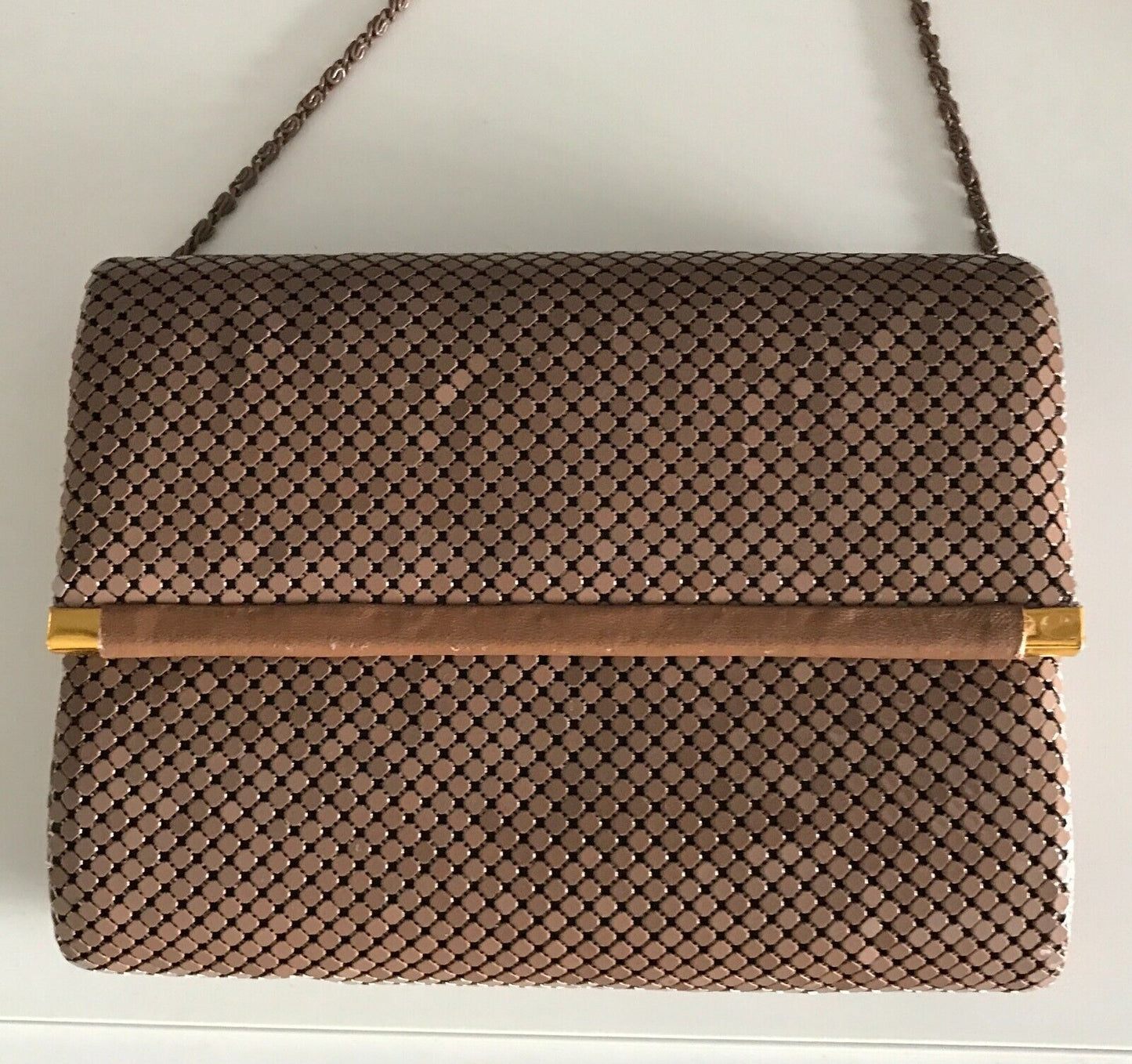 Vintage 1960's Brown "Aluminium" Mesh Chainlink Clutch Shoulder Bag Hong Kong