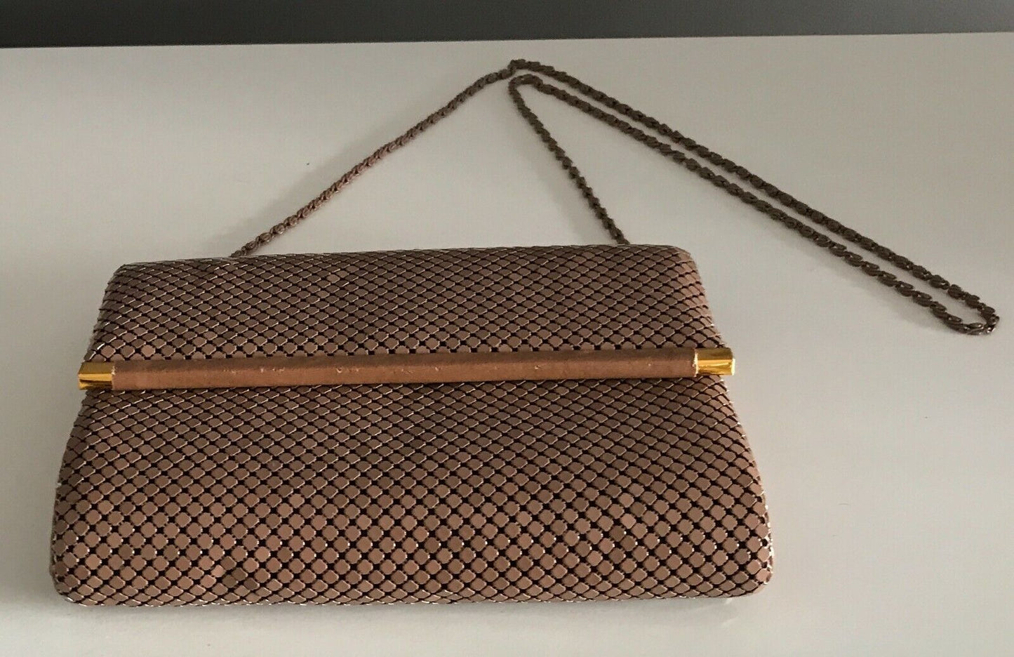 Vintage 1960's Brown "Aluminium" Mesh Chainlink Clutch Shoulder Bag Hong Kong