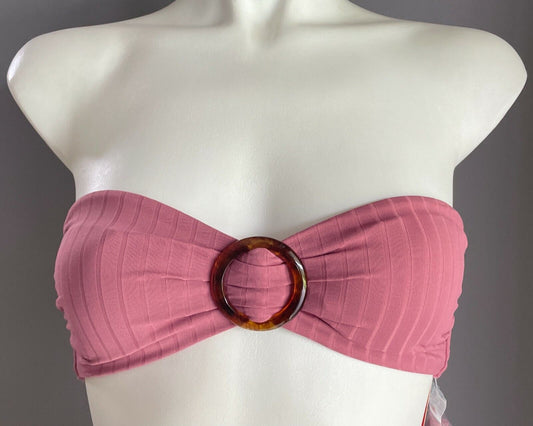 LILY LOVES Bikini Top Pink Ribbed Bandeau + Straps BRA ONLY Swim Sz 6  8 NEW