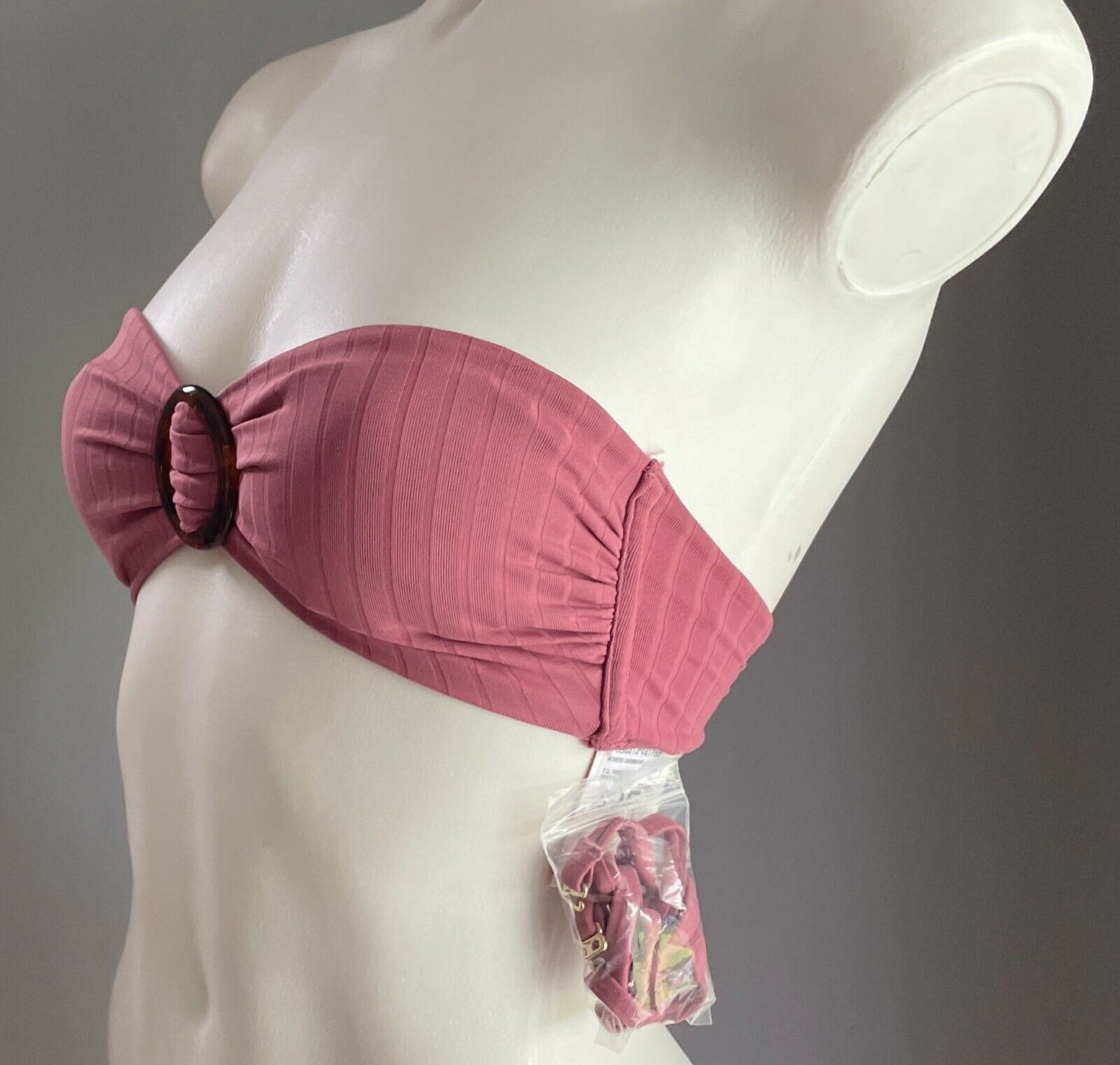 LILY LOVES Bikini Top Pink Ribbed Bandeau + Straps BRA ONLY Swim Sz 6  8 NEW