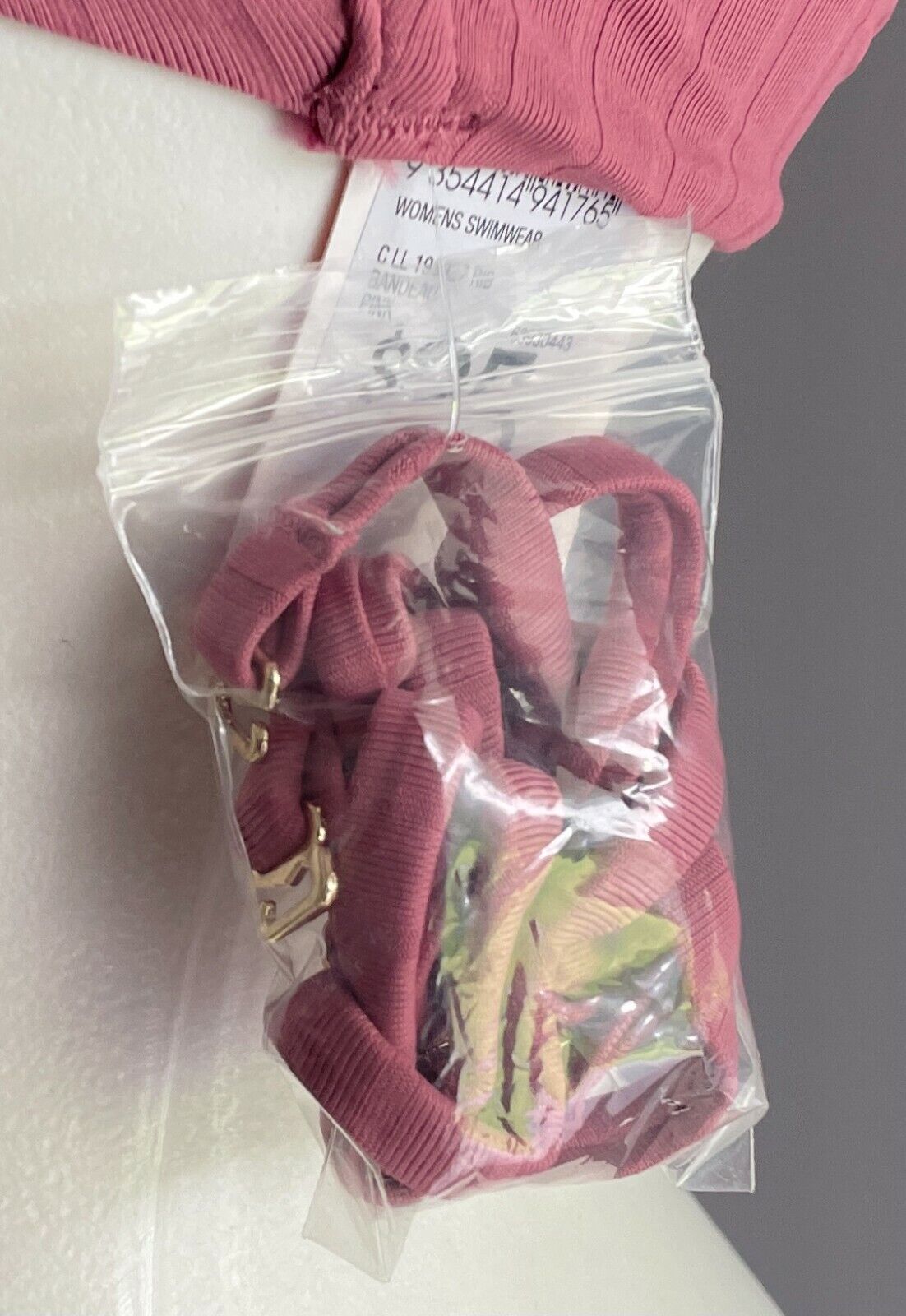 LILY LOVES Bikini Top Pink Ribbed Bandeau + Straps BRA ONLY Swim Sz 6  8 NEW