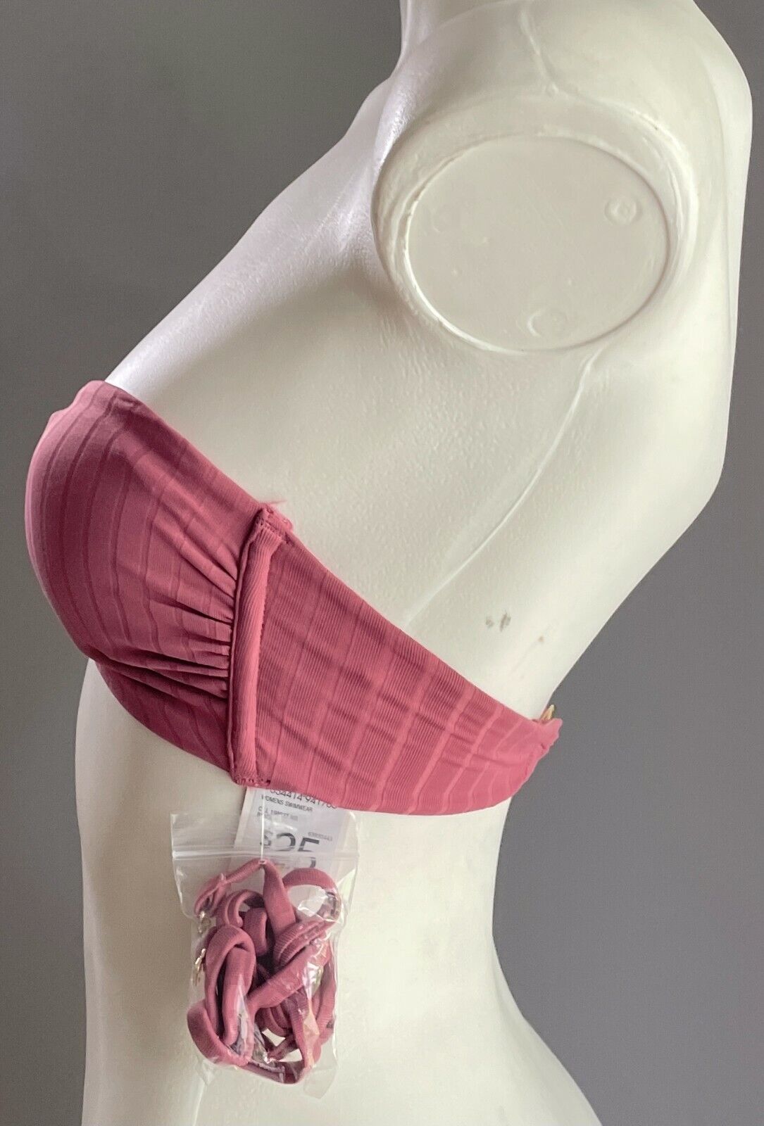 LILY LOVES Bikini Top Pink Ribbed Bandeau + Straps BRA ONLY Swim Sz 6  8 NEW
