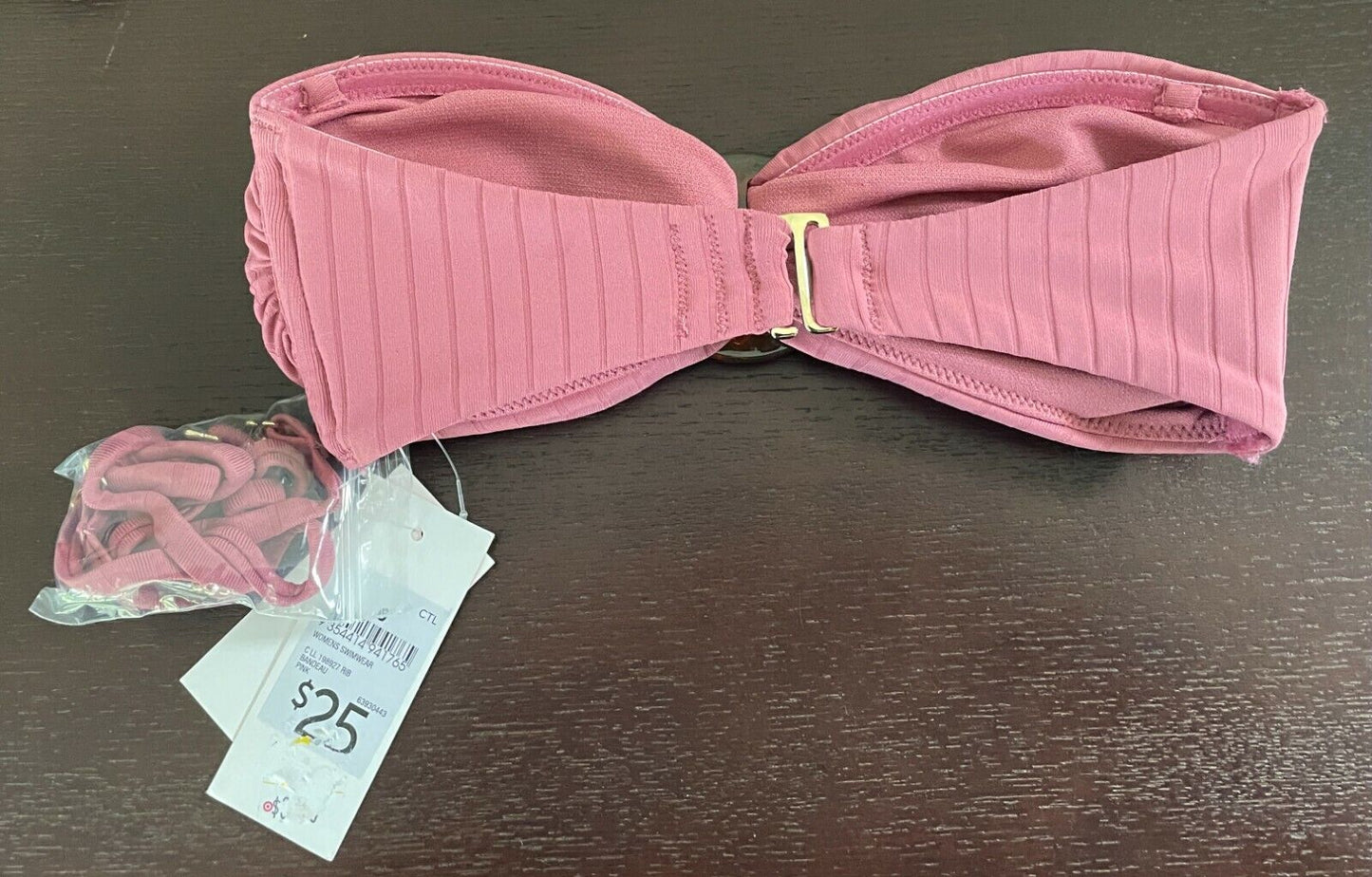 LILY LOVES Bikini Top Pink Ribbed Bandeau + Straps BRA ONLY Swim Sz 6  8 NEW