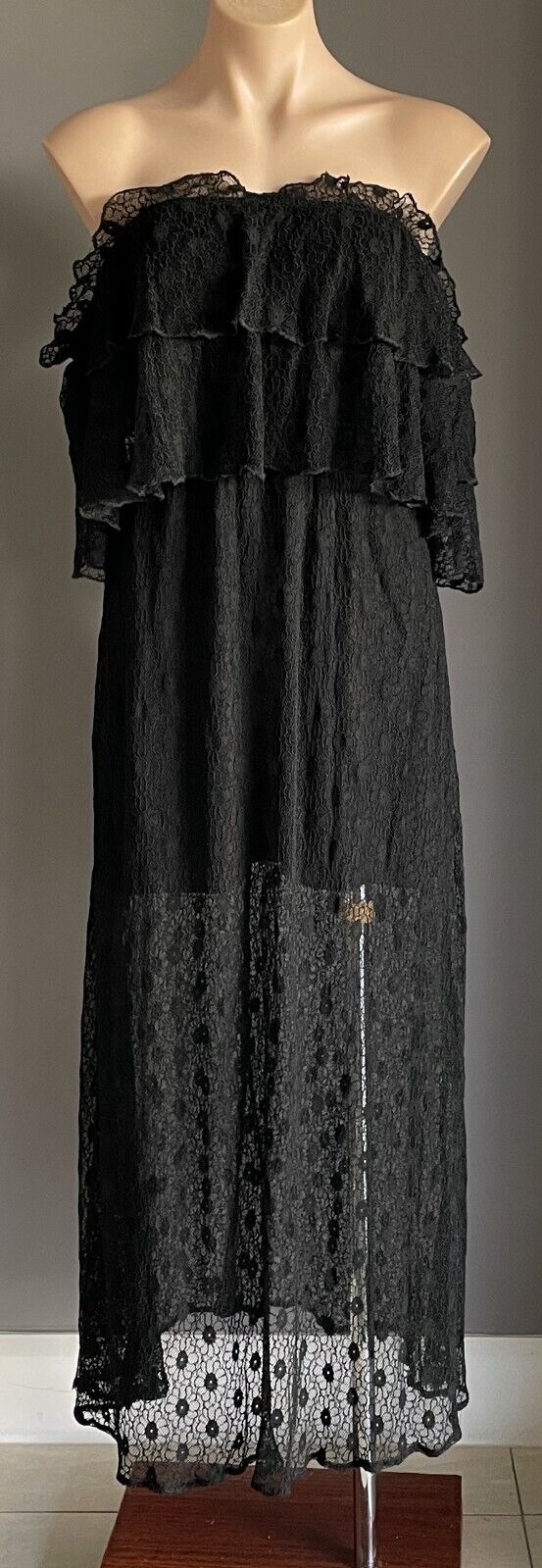 JAMIE MY LOVE Midi Dress Black Lace Off the Shoulder Size S 10 NEW