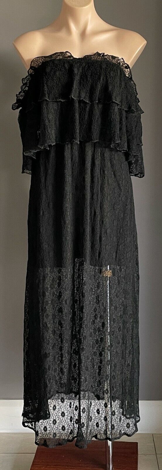 JAMIE MY LOVE Midi Dress Black Lace Off the Shoulder Size S 10 NEW