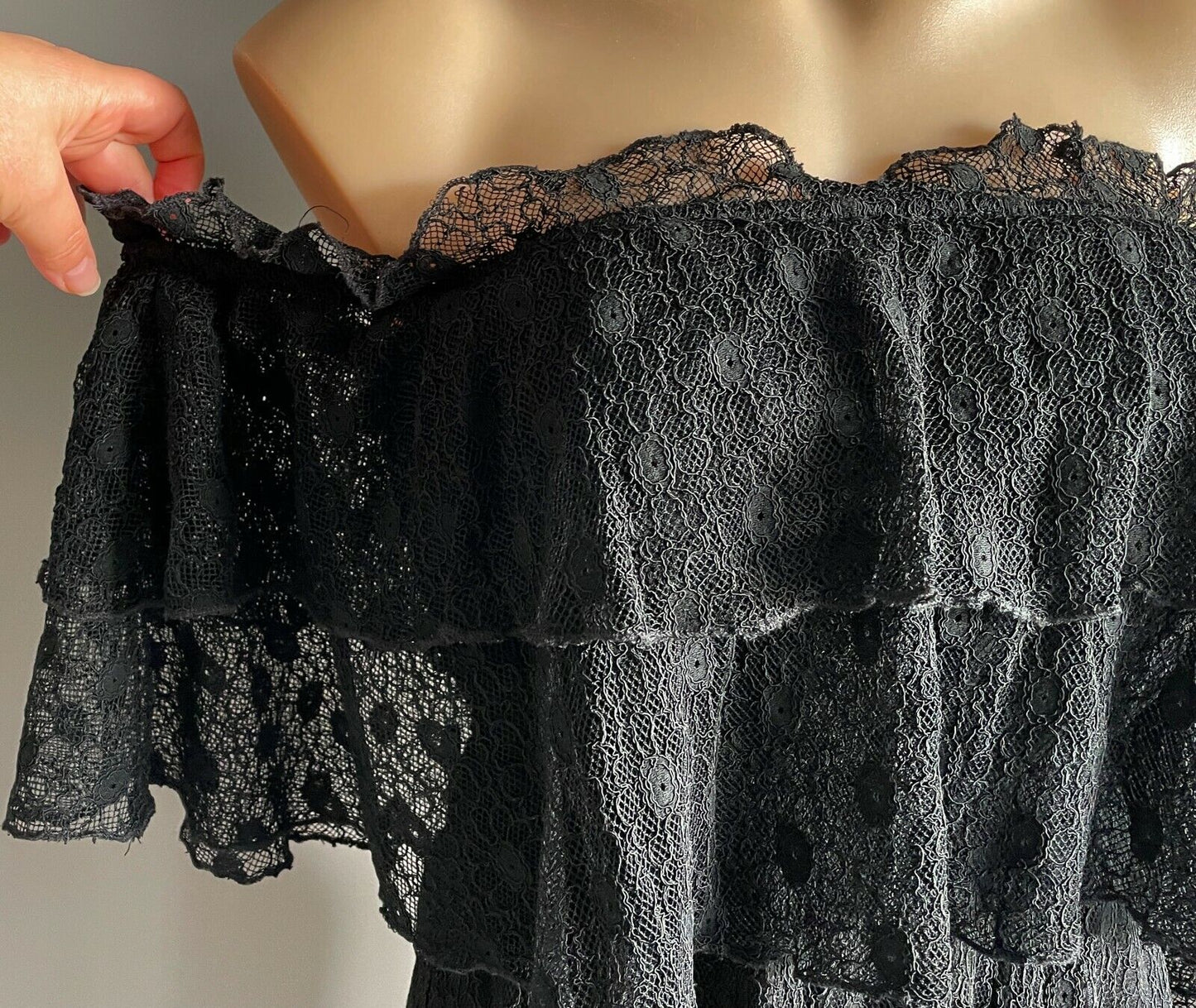 JAMIE MY LOVE Midi Dress Black Lace Off the Shoulder Size S 10 NEW
