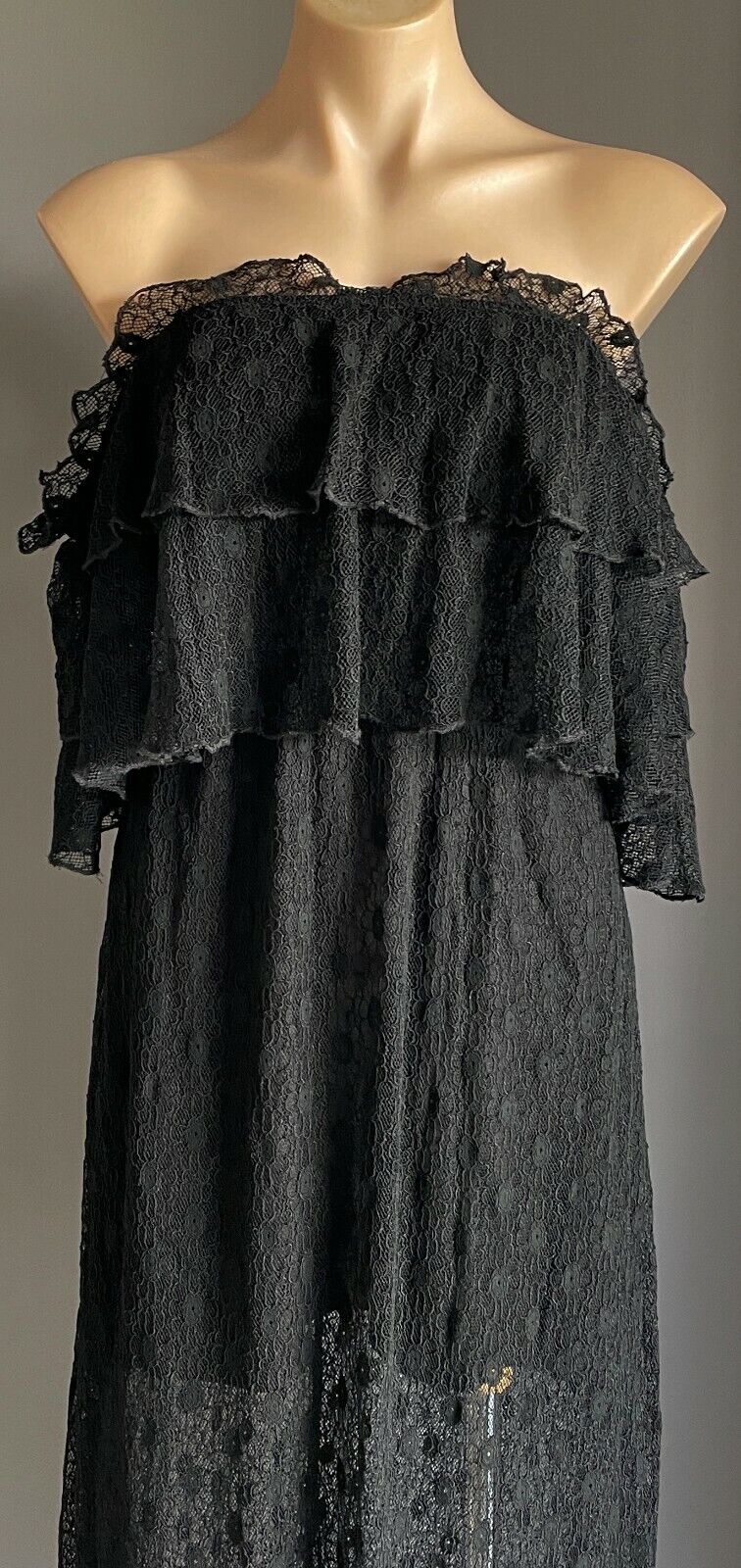 JAMIE MY LOVE Midi Dress Black Lace Off the Shoulder Size S 10 NEW
