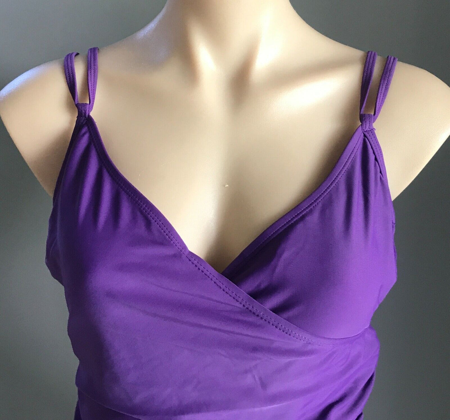 SwimSuit Purple Side Ruched Cross Over V-Neck 1 Piece Bathers Beach Sz XL 12 14