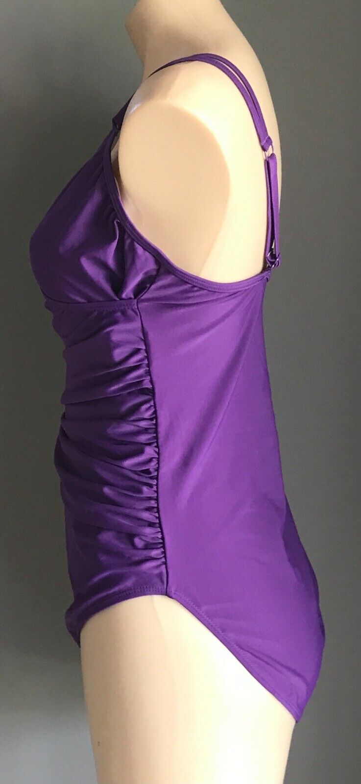 SwimSuit Purple Side Ruched Cross Over V-Neck 1 Piece Bathers Beach Sz XL 12 14