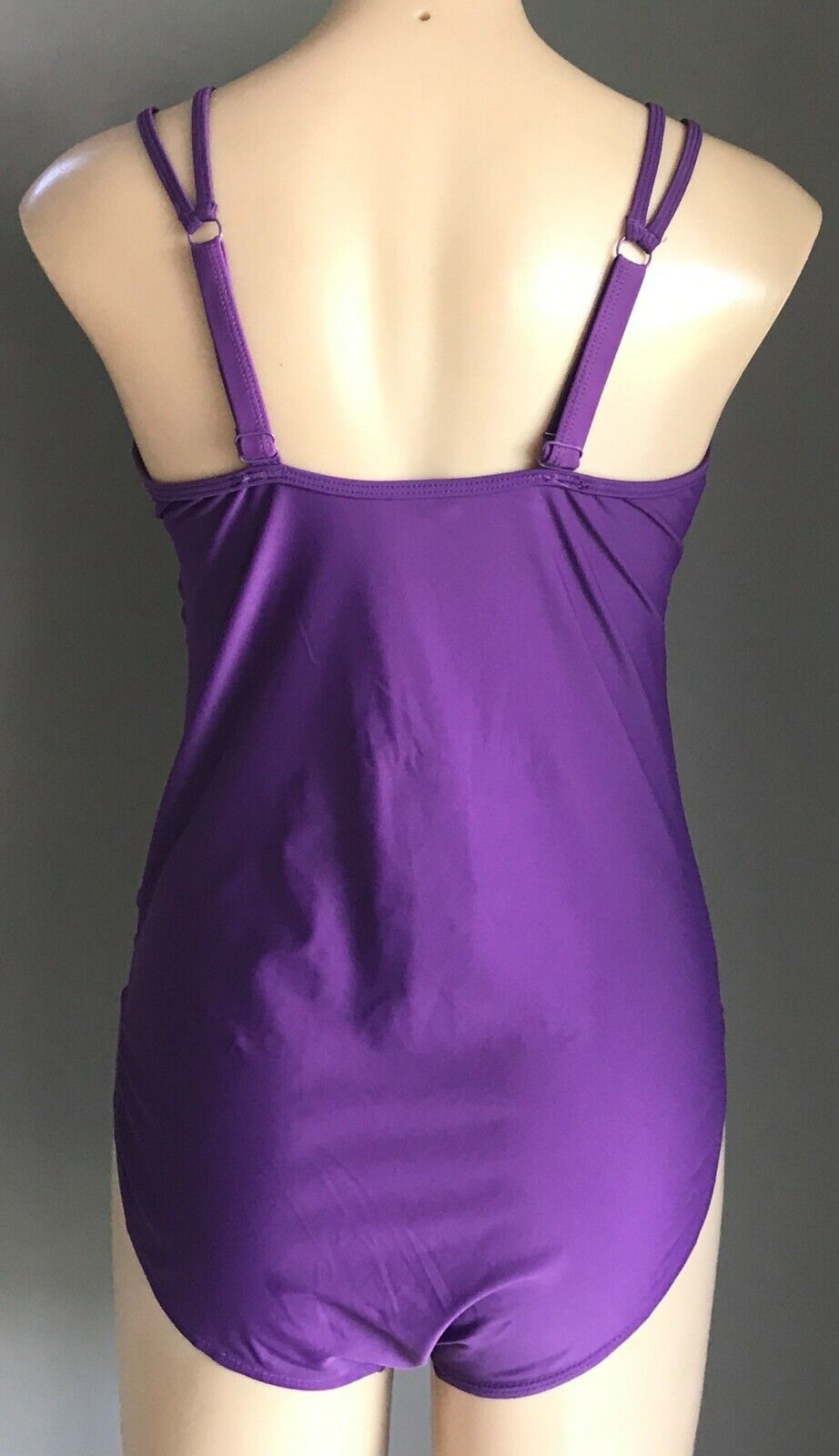 SwimSuit Purple Side Ruched Cross Over V-Neck 1 Piece Bathers Beach Sz XL 12 14