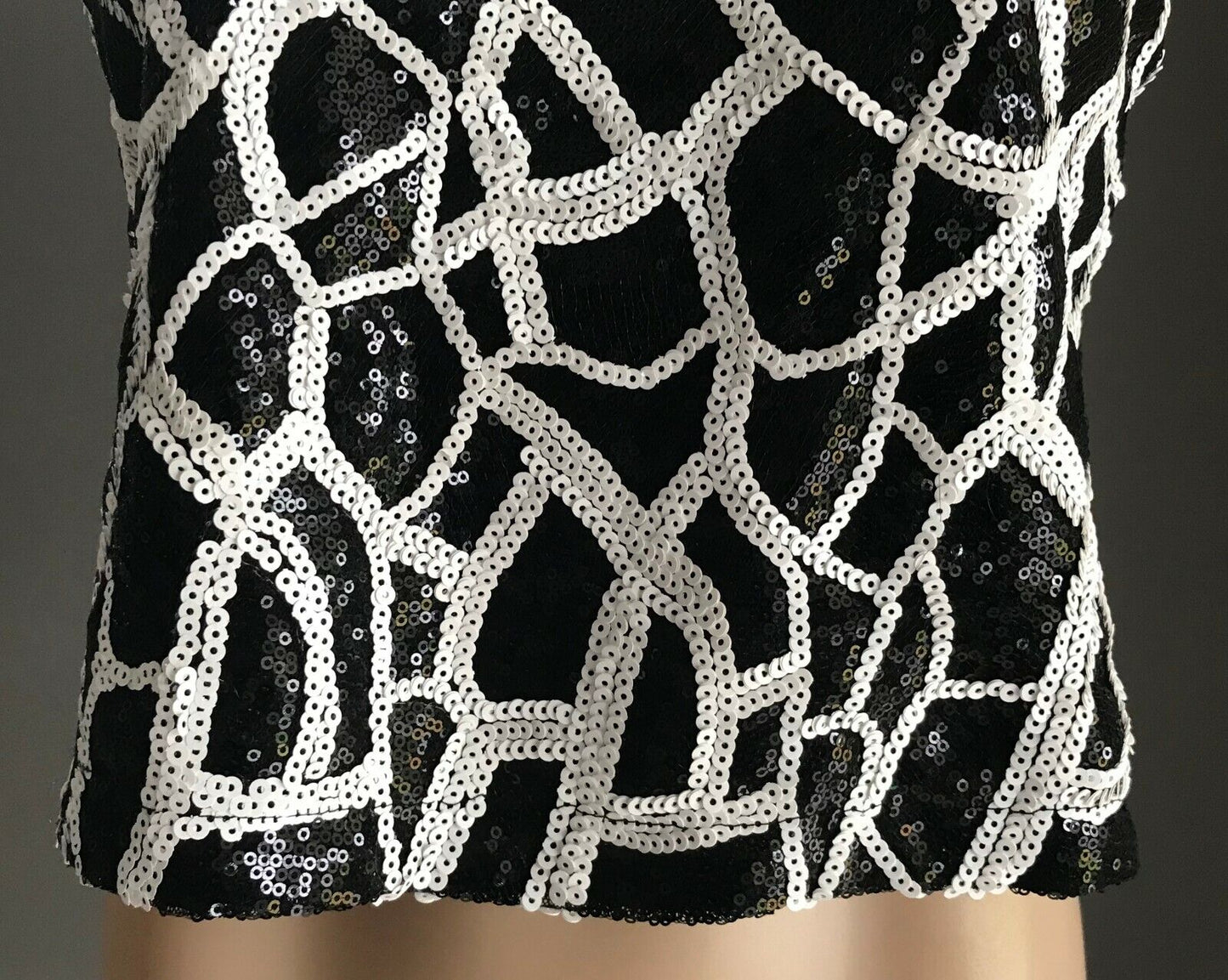 OSCAR @ ST Top Black & White Sequin Sleeveless Midriff Dressy Ladies Sz M 10 12