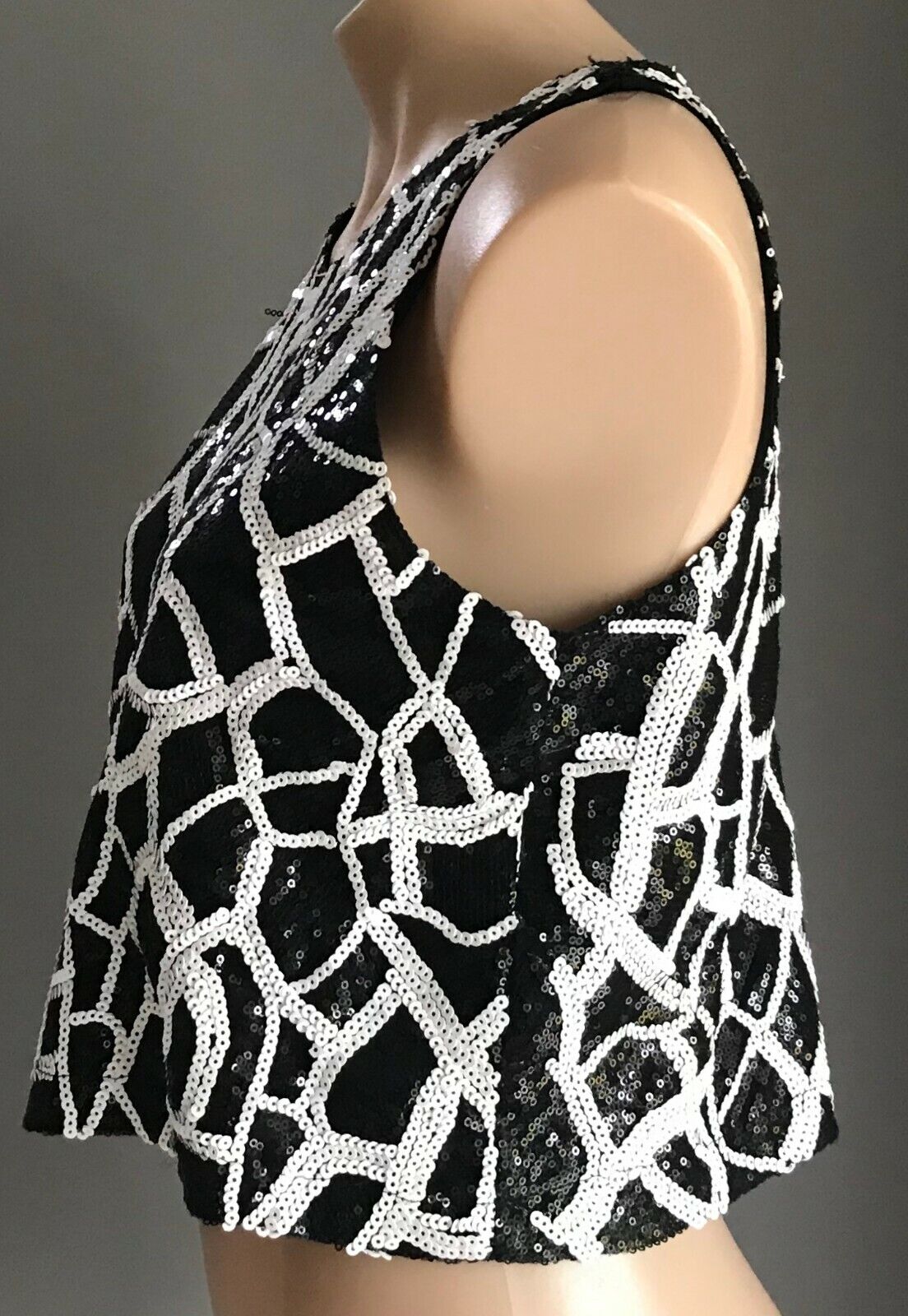 OSCAR @ ST Top Black & White Sequin Sleeveless Midriff Dressy Ladies Sz M 10 12
