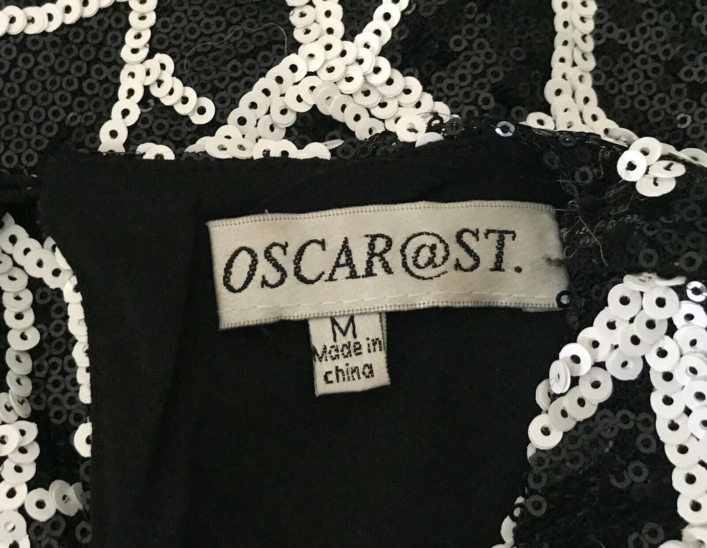 OSCAR @ ST Top Black & White Sequin Sleeveless Midriff Dressy Ladies Sz M 10 12