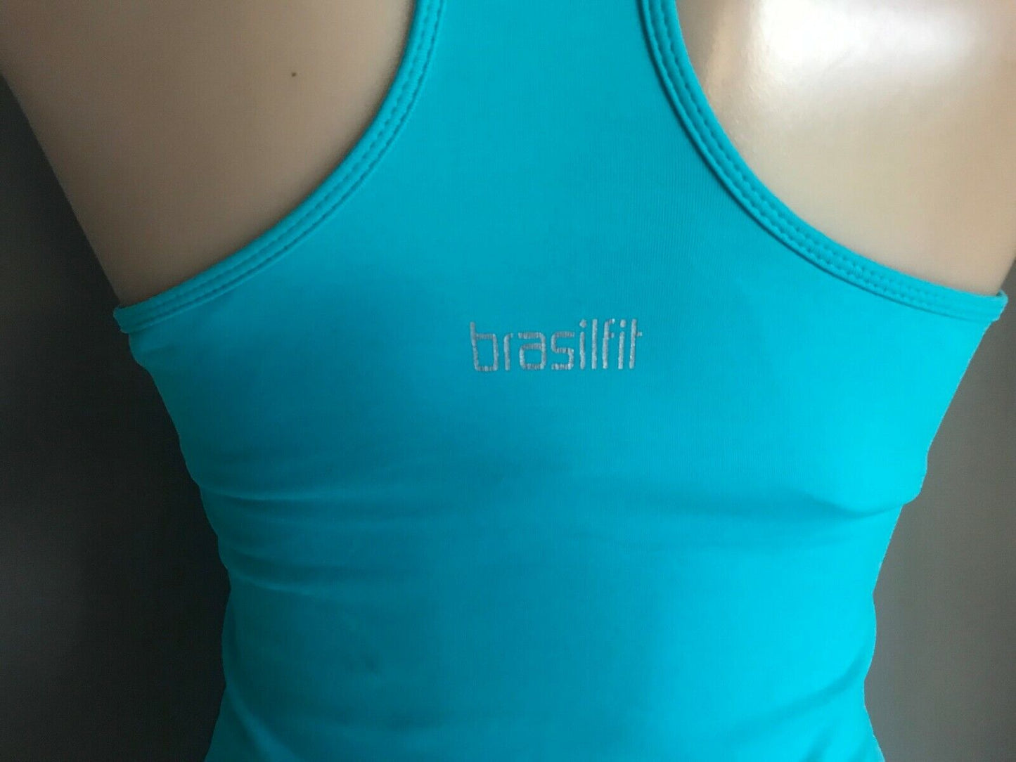 BRASILFIT Tank Top Blue Racer Back Fitted Stretch Active Sports Size M 10 12