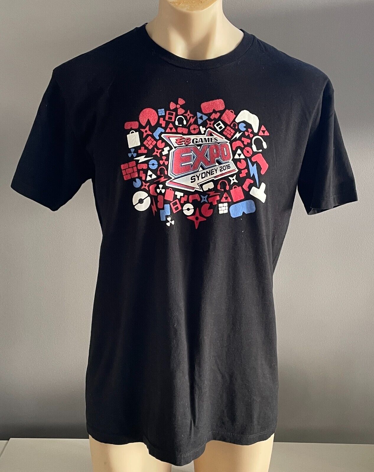 THINKGEEK EB GAMES EXPO Sydney 2016 Tee Black Cotton T-Shirt Size L Chest 108cm