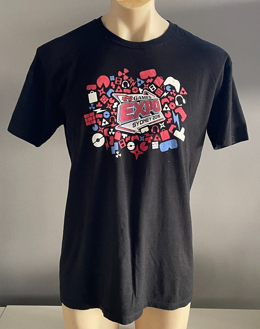THINKGEEK EB GAMES EXPO Sydney 2016 Tee Black Cotton T-Shirt Size L Chest 108cm