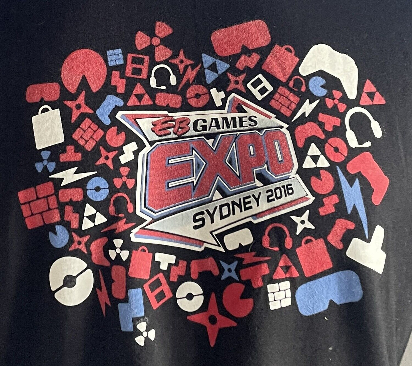THINKGEEK EB GAMES EXPO Sydney 2016 Tee Black Cotton T-Shirt Size L Chest 108cm