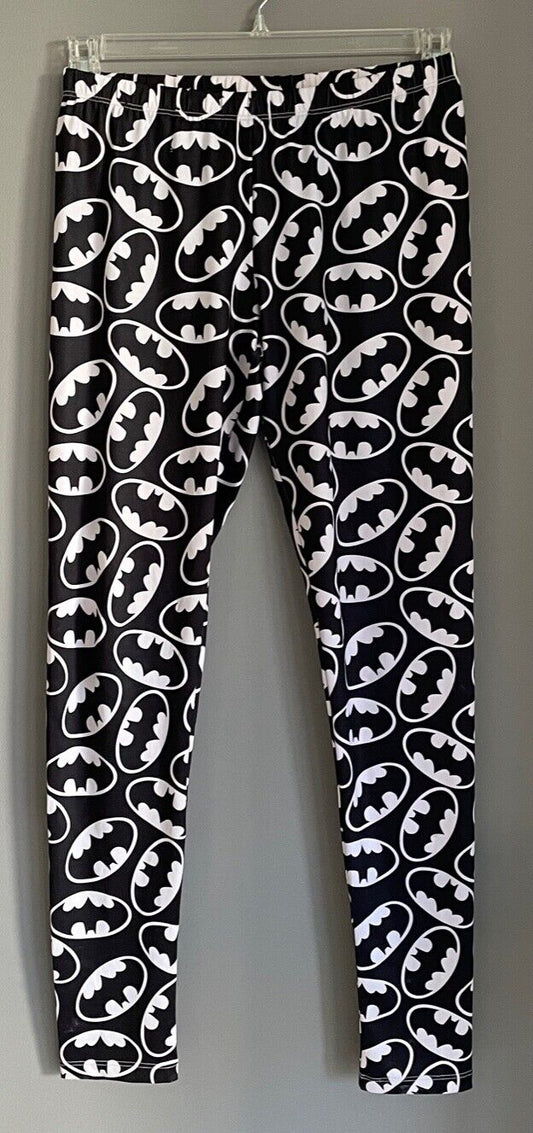 JAY JAYS Leggings Black White Batman Print Stretch Sz M Casual Gym Sports Pants